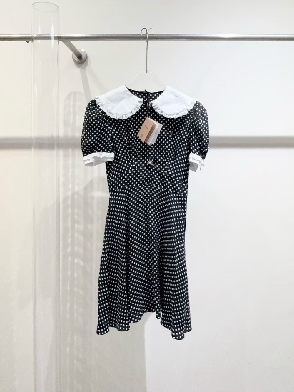 🚩steal Miu Miu Black and White Polka Dot Dress with Peter Pan Collar